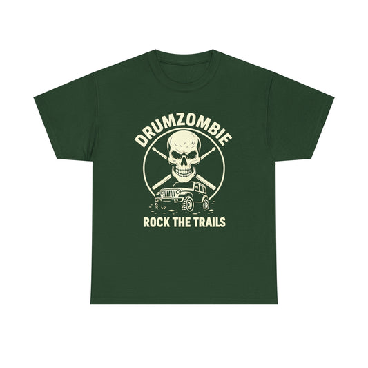 DrumZombie Rock the Trails T-Shirt | Skull & Jeep Graphic Tee for Off-Roaders, Drummers, Music Fans