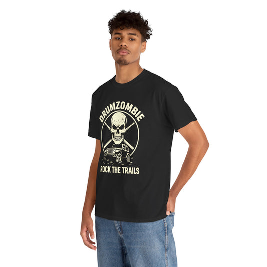 DrumZombie Rock the Trails T-Shirt | Skull & Jeep Graphic Tee for Off-Roaders, Drummers, Music Fans