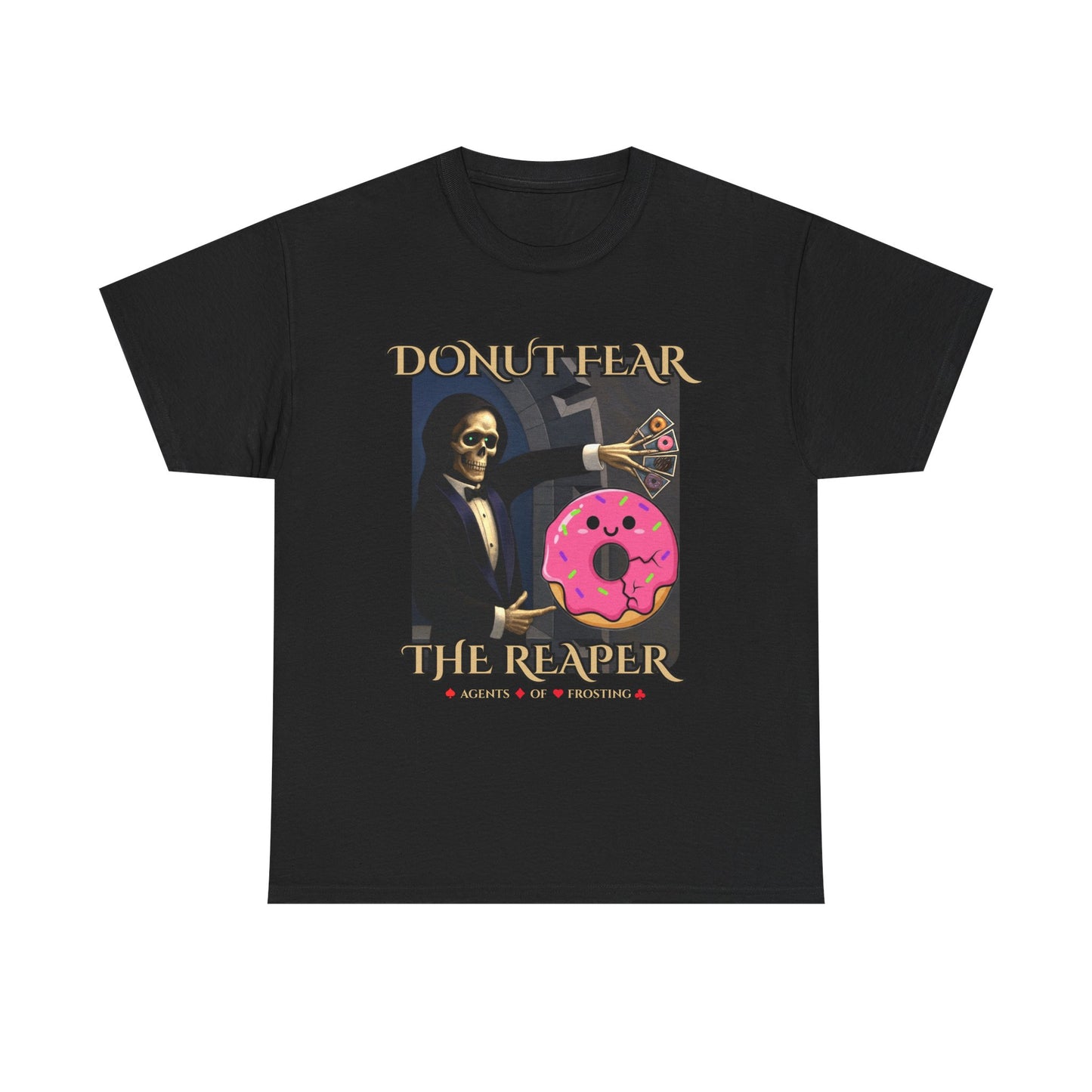 Donut Fear The Reaper T-Shirt | Funny Grim Reaper Shirt | Humor Graphic Tee | DrumZombie Brand