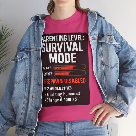 Parenting Level: Survival Mode Shirt – Funny Gift for New Dads, Tired Moms, Baby Showers & Gamer Parents