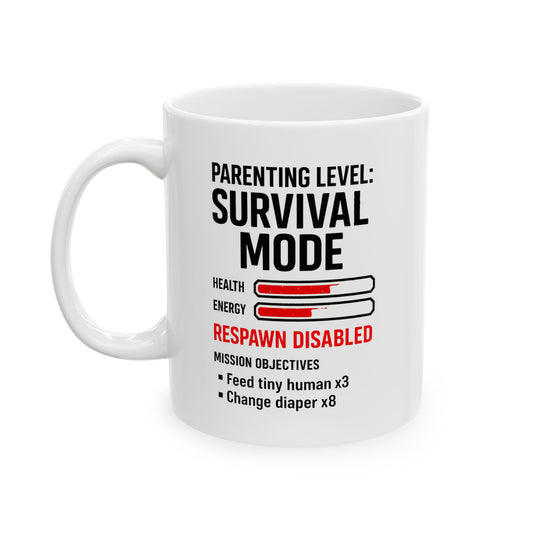 Parenting Survival Mode Mug – Funny Gamer Gift for Mom or Dad 11oz and 15oz