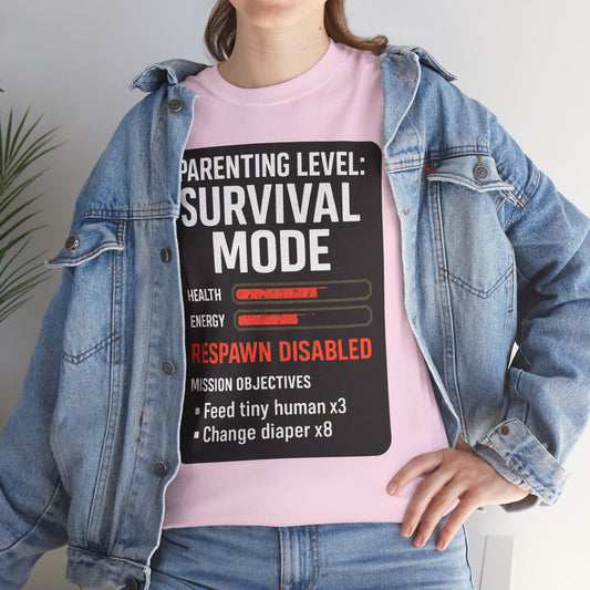 Parenting Level: Survival Mode Shirt – Funny Gift for New Dads, Tired Moms, Baby Showers & Gamer Parents