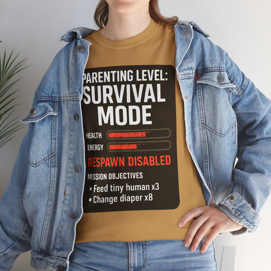 Parenting Level: Survival Mode Shirt – Funny Gift for New Dads, Tired Moms, Baby Showers & Gamer Parents