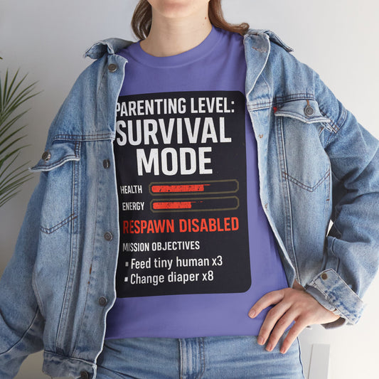 Parenting Level: Survival Mode Shirt – Funny Gift for New Dads, Tired Moms, Baby Showers & Gamer Parents