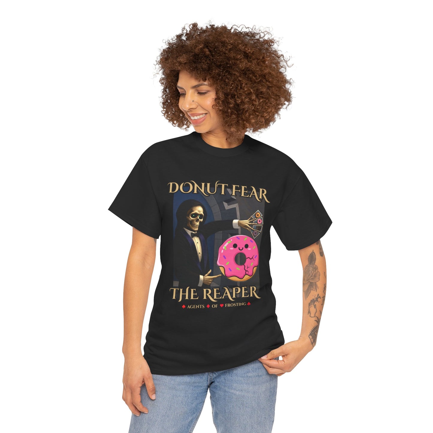 Donut Fear The Reaper T-Shirt | Funny Grim Reaper Shirt | Humor Graphic Tee | DrumZombie Brand