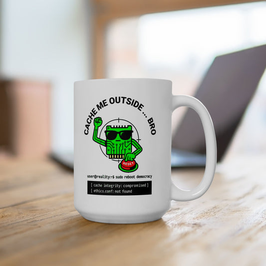 "Cache Me Outside, Bro" Funny Political Tech Mug – Geek Gift for Coders, IT Pros, Ethical Hackers & Coffee Lovers