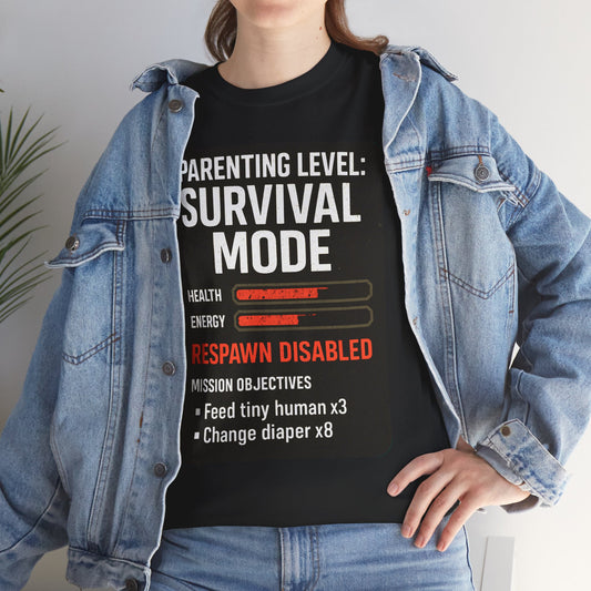 Parenting Level: Survival Mode Shirt – Funny Gift for New Dads, Tired Moms, Baby Showers & Gamer Parents