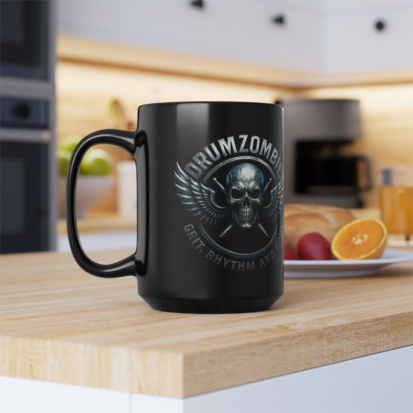 DrumZombie Grit Rhythm and Soul Black Skull Mug (11oz & 15oz)