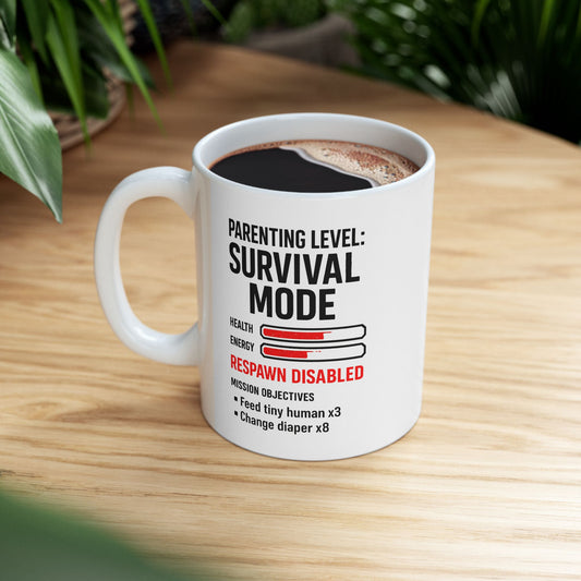 Parenting Survival Mode Mug – Funny Gamer Gift for Mom or Dad 11oz and 15oz