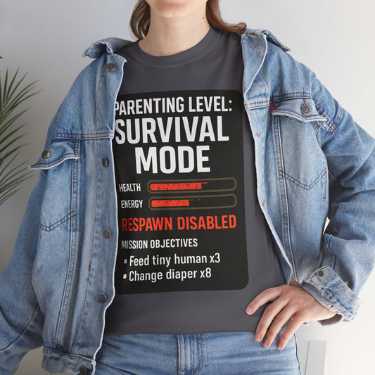 Parenting Level: Survival Mode Shirt – Funny Gift for New Dads, Tired Moms, Baby Showers & Gamer Parents