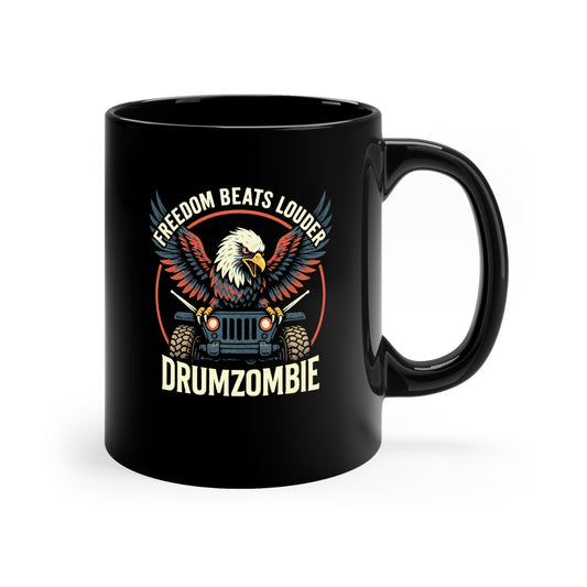 Freedom Beats Mug - Black Coffee Mug, 11oz | Rocker Gift, Eagle Design Cup, Perfect for Music Lovers, Unique Drinkware, Ideal for Holidays