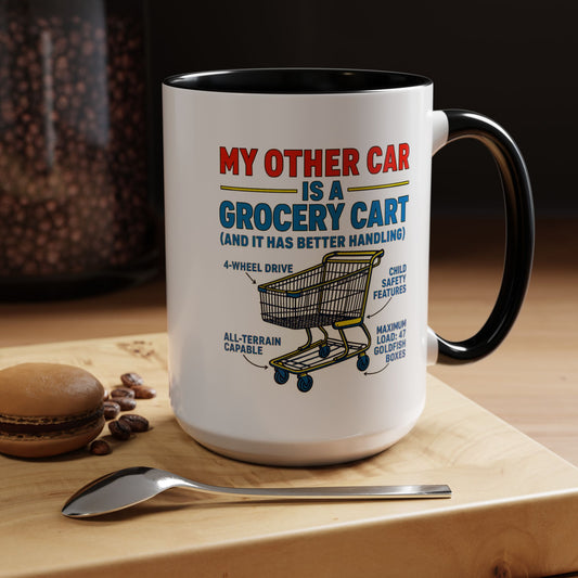 Funny Grocery Cart Mug, Humorous Coffee Cup for Car Lovers, Unique Gift for Him/Her, Great for Birthdays and Holidays