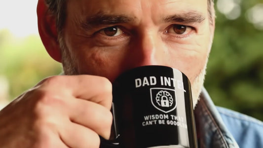 Dad Intel Coffee Mug – Funny Father’s Day Gift with ‘Wisdom That Can’t Be Googled’ – Black Ceramic Cup (11oz)
