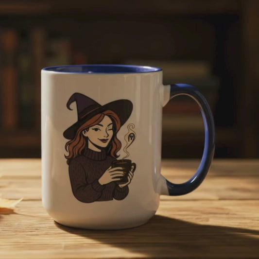 Witchy Halloween coffee mug with ghost steam and purple interior